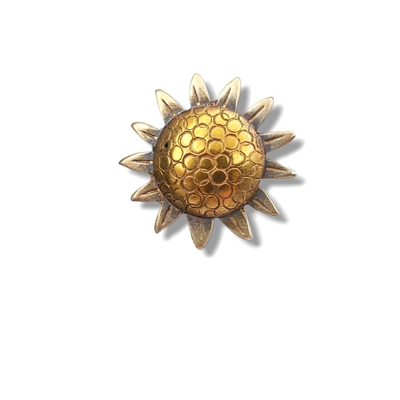 Vintage Jabor Sunflower Stud Earrings Pewter Brass Post Pierced - Picture 10 of 11